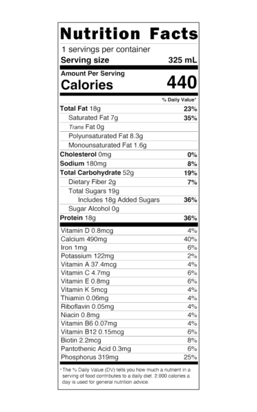 Reason Nutrition Beverage with Strawberry flavor Nutrition Facts Label