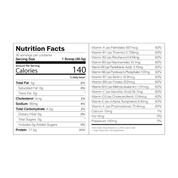 Nutrition Facts for Reason Protein Powder Vanilla flavor
